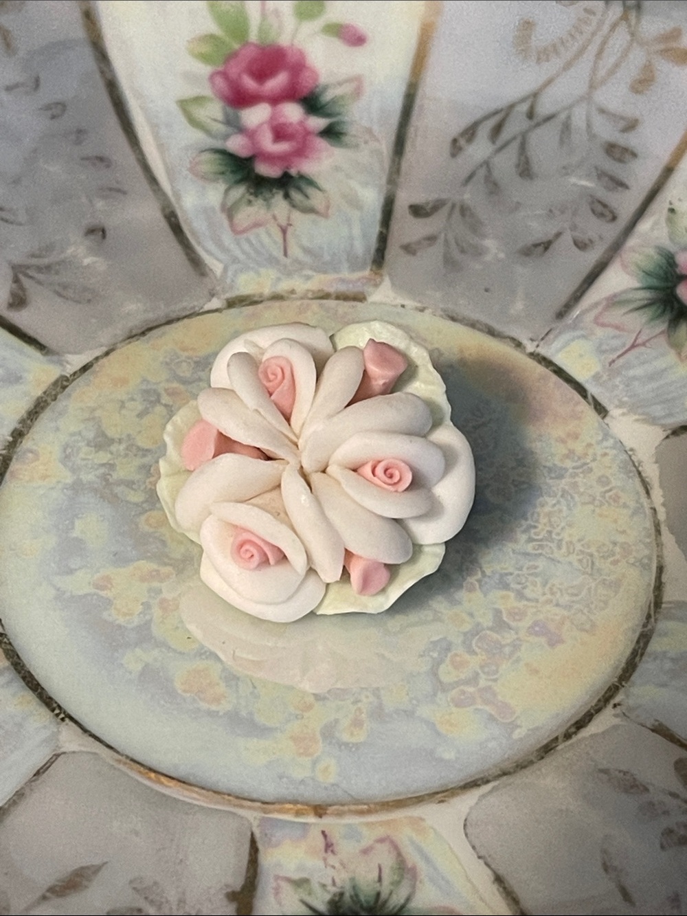 Vintage Handcrafted Polymer Clay Rose Bouquet Brooch